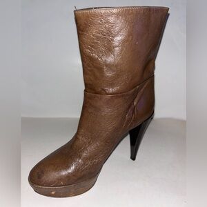 Zara Brown Leather‎ Platform Ankle Heel Boot Women 8 Casual Work Dinner Cocktail